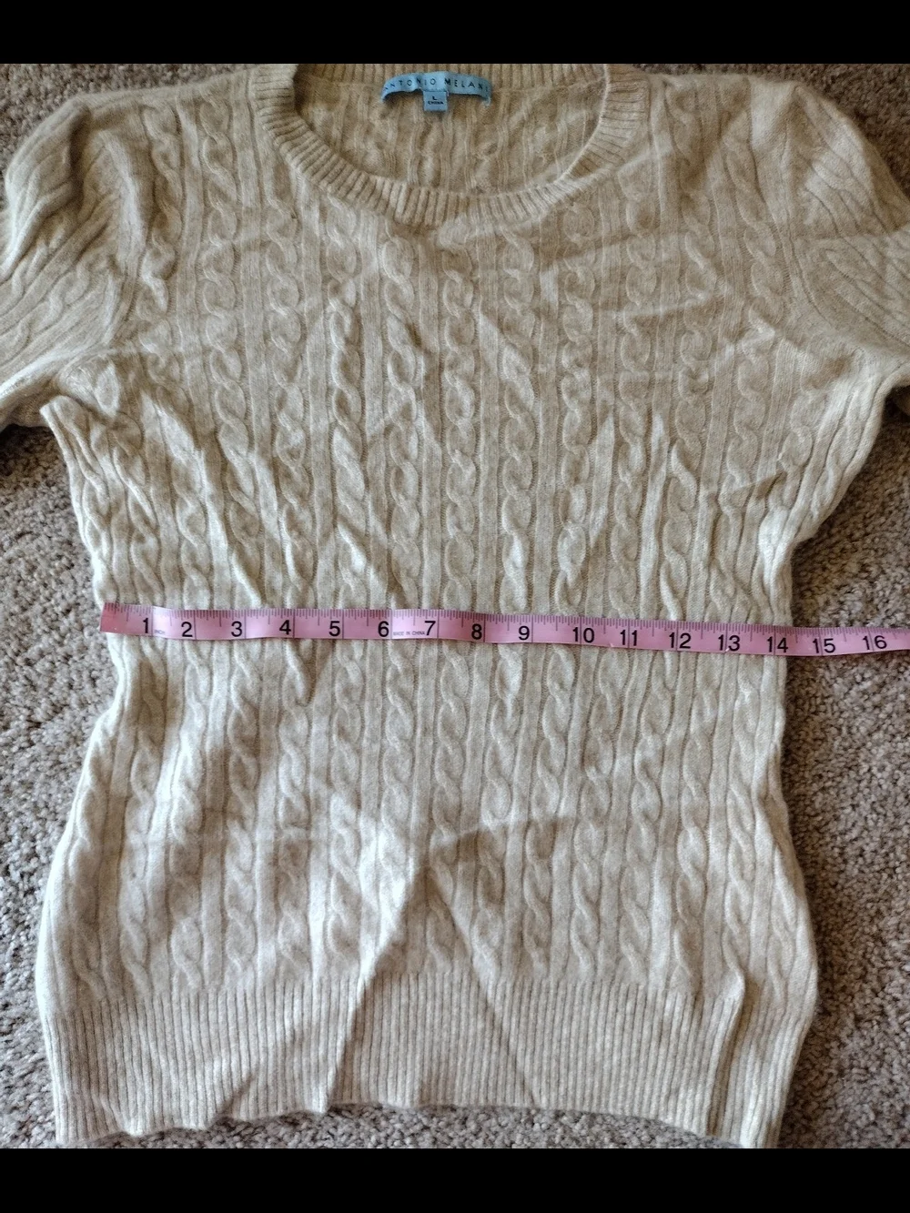 Antonio Melani Cashmere Beige Cable Knit Women's Sweater L - Picture 8 of 16